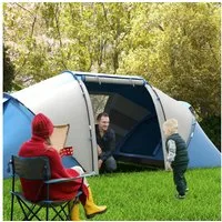 Outsunny Kuppelzelt Tunnelzelt mit 2 Schlafkabinen, Personen: 4 (Familienzelt, 1 tlg., Campingzelt), für Garten, Balkon, Blau