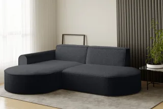 Ecksofa Designersofa BONDY in Stoff Ascot Schwarz Ottomane Links