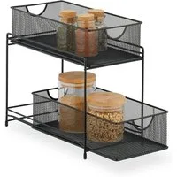 relaxdays Mehrzweckregal Küchen Organizer mit 2 Ausziehkörben, 2-tlg., schwarz
