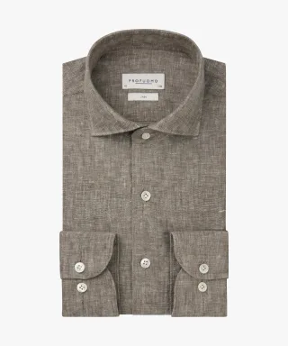 Profuomo - Braunes leinenhemd braun - Gr. - 44