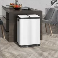 HOMCOM Mülltrennsystem Mülleimer Küche Treteimer, 2x30L, Softclose-Deckel, herausnehmbar, fingerabdruckresistent