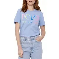 Polo Ralph Lauren T-Shirt Damen Logo Regular Fit Retro Logo Tee Shirt Gerippter Rundhalsausschnitt, Mehrfarbiges Logo