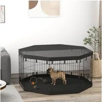 PawHut Freigehege für kleine & mittelgroße Hunde unter 20 kg, Indoor & Outdoor, 159 x 159 x 76 cm, Schwarz