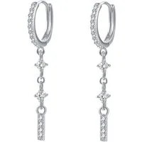 Hey Happiness Paar Ohrhänger Stab Zirkonia, Silber 925 Ohrringe, Damen Silber Ketten Creolen, Brautschmuck