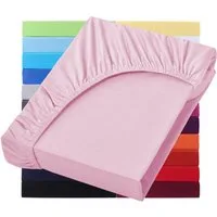 NatureMark Spannbettlaken Jersey Basic Spannbetttuch, 100% Baumwolle, Gummizug: rundum, (1 Stück), in vielen Größen und Farben, bis 25cm Steghöhe, 90x200cm, Rosa
