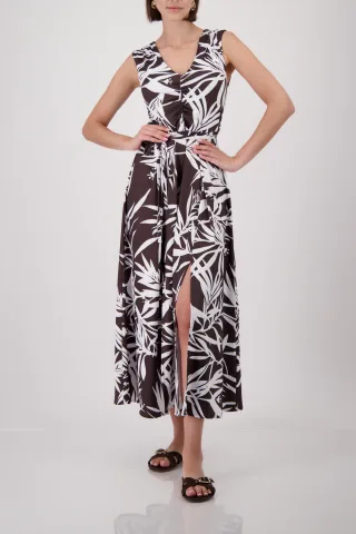 monari - Maxi-Kleid mit Blättermuster coffee gemustert - Gr. - 38