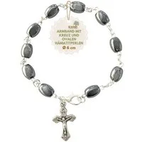 Kassis Geschenkartikel Armband mit ovalen Hämatit-Perlen Gebetskette Talisman Glücksbringer, handgefertigt in Bethlehem, Geschenk zu Kommunion Taufe Firmung