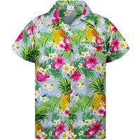 King Kameha Hawaiihemd Pineapple Flowers Kids Funky Hawaii-Hemd Kinder Kurzarm Front-Tasche