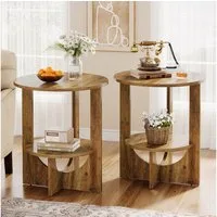 Tribesigns Konsolentisch Sofatisch Rund, 2-Tier Nachttisch für Wohnzimmer, 50 x 50 x 65 cm