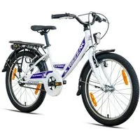 Rezzak Kinderfahrrad 20 Zoll Mädchenfahrrad City mit Rücktrittbremse lila weiss -054, 1 Gang