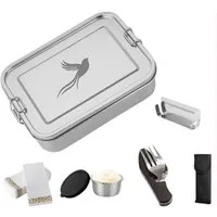 Little Lorien Lunchbox Brotdose Edelstahl 1200ml, 2 Fächer, Besteck, Trennwand & Servietten, Edelstahl, (5-tlg., 1 Brotdose, 1 Trenner, 1 Campingbesteck, 10 Papierservietten, 1 Sauce-Dose), Wiederverwendbar,auslaufsicher,Campingbesteck,Edelstahl,leic