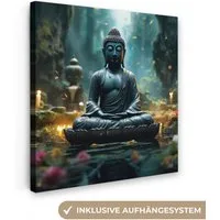 OneMillionCanvasses® Leinwandbild Buddha - Statue - Buddha - Zen - Kunst - Buddha, Fotodruck (1 St), Wandbild, Deko Schlafzimmer Wohnzimmer Flur 20x20 cm