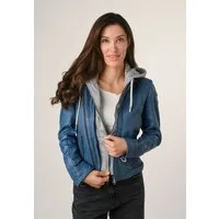 Mauritius Lederjacke MWAdila Mauritius - Damen Lederjacke Lammnappa Kapuze blau