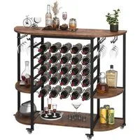 Dripex Weinregal Weinschrank auf Rollen für 25 Flaschen mit Glashalter und Tischplatte