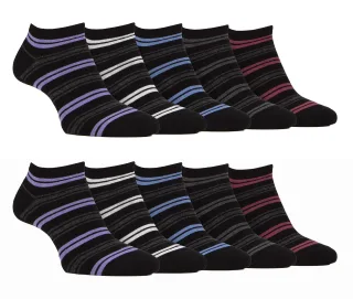 10 Paar Herren Bambus-Trainersocken | Farah | Gestreifte gepolsterte Knöchelsocken - Schwarzer Streifen