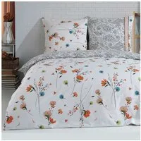 Buymax Bettwäsche Adalia, Aria, Renforcé, 4 teilig, Bettbezug-Set 155x220 cm 100% Baumwolle Reißverschluss Blumen Weiß