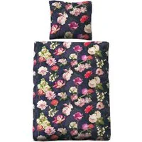 JACK Bettwäsche 135x200cm Blumen Bunt Dunkelblau, Biber, 2 teilig, tolles farbenfrohes Blumendesign mit Reißverschluss