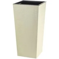 Engelland Pflanzkübel Blumentopf aus recyceltem Kunststoff & Holz (WPC), Rillenoptik (UV-beständig, wetterfest), Blumenkübel für Garten, Balkon, Terrasse, Innen- und Außenbereich