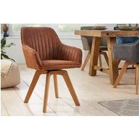 riess-ambiente Polsterstuhl LIVORNO vintage braun – Microfaser, drehbar, Holz-Beine, mit Armlehne (Einzelartikel, 1 St), mit 180° Drehfunktion und Autoreturn – ideal für Dein Esszimmer