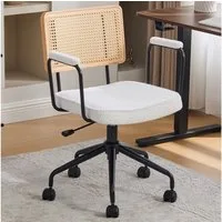 SeedWave Bürostuhl mit Rattan-Rückenlehne, Höhenverstellbarer Drehstuhl mit Polstersitz, Metallgestell Schreibtischstuhl im Industrial Stil für Home Office