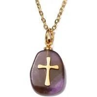 Firetti Kette mit Anhänger Schmuck Geschenk Kreuz, Made in Germany - mit Rosenquarz, Quarz oder Amethyst