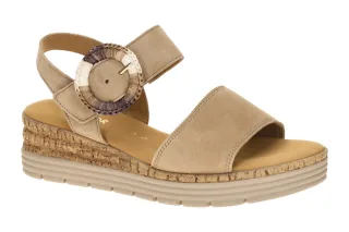Gabor 82.706.30 Damen Sandalette beige sand Keilabsatz Klettverschluss Echtleder