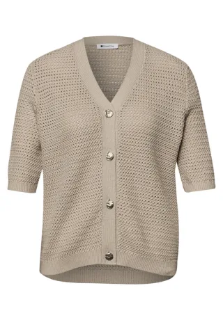 Street One - Cardigan mit V-Ausschnitt, Halbarm und Strukturmuster beige - Gr. - 36