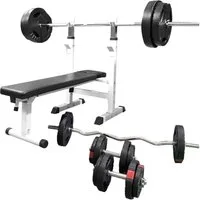 GORILLA SPORTS Hantelbank Hantelbank mit Langhantelset Gripper 100 kg, (18-tlg)