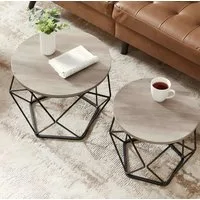 VASAGLE Couchtisch rund, Wohnzimmertisch, modern, Satztisch, Metall (2er Set, inkl. Zubehörpaket & Anleitung, Holz), Beistelltisch, abnehmbare Tischplatte, Ø50x40cm+Ø40x36cm