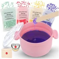 oyajia Enthaarungswachs Faltbar Wachswärmer, Haarentfernung Waxing Kit mit 4X100g Wachsperlen, 20 Holzspateln, 5 x Aluminiumfolienschale, für Gesicht, Bikini, Bein
