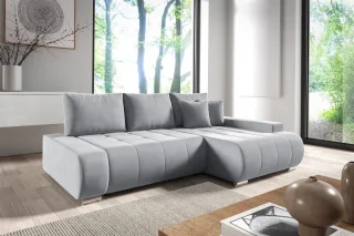 Ecksofa Schlafsofa ELMO Stoff Monolith Hellgrau Ottomane Rechts
