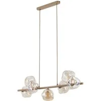 Licht-Erlebnisse Pendelleuchte UMERA, ohne Leuchtmittel, Rauchglas Metall H: max. 156 cm Beige Cognac G9 länglich Modern