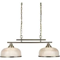 Searchlight Hängeleuchte Bistro II 2Lt Pendant- Antique Brass & Holophane Style Glass, Leuchtmittel wechselbar