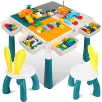 Clanmacy Kindersitzgruppe Kindertisch Spieltisch Kinder mit 251 Bausteine Tisch Bausteine Set, (17-tlg)