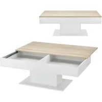 en.casa Couchtisch, »Lünen« Wohnzimmertisch 2 Staufächer 40x110x60cm Eiche-Optik/Weiß