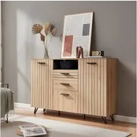 en.casa Sideboard, »Noppen« mit 3 Türen und 2 Schubladen 100x150x38cm Eicheoptik