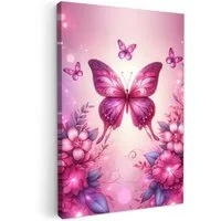 OneMillionCanvasses® Leinwandbild Schmetterling - Rosa - Blumen, Fotodruck (1 St), Kinderzimmer Deko, Mädchen und Jungen Bilder 20x30 cm