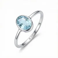 mantraroma Silberring SAMA oval aus 925 Silber mit blau Topas (Ring mit Schmuckbeutel), Damenring aus 925er Silber