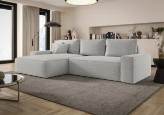 Ecksofa Schlafsofa Sofa WALKEN Stoff Quelle Hellgrau Ottomane Links