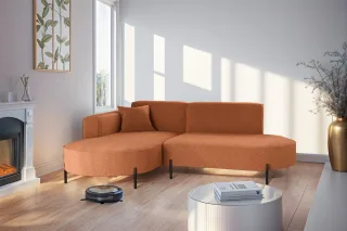 Ecksofa Designersofa VALENCIA XS in Stoff Quelle Ziegelbraun Ottomane Links