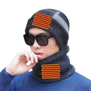 TENGOO Electric Heating Hat Scarf Set Rechargeable Thermal Washable Hat Soft Knitted Winter Warm Scarf for Head Neck
