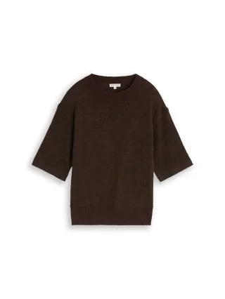 Tom Tailor - Cosy Strickpullover mit Alpaka-Anteil java dark brown melange - Gr. - XS
