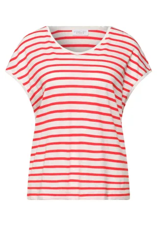 Street One - Gestreiftes T-Shirt rot/weiß - Gr. - 38