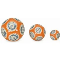 finehomegarden Teichfigur Schwimmkugel orange/blau Ø4cm/Ø6cm/Ø8cm Blüten Porzellan, (Set, 3-St., 3tlg), 3er Set Schwimmende Kugeln für Teich & Wasserschalen Elegante Deko