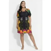 Ulla Popken Midikleid Jerseykleid Katze A-Linie V-Ausschnitt Halbarm