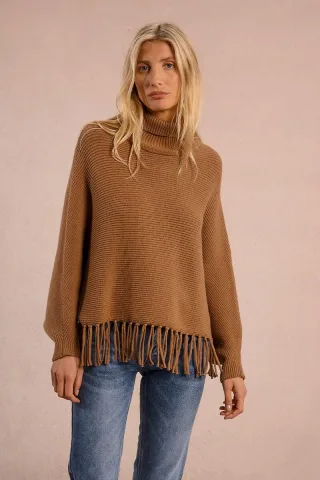 molly bracken - Pullover im Poncho-Stil mit Fransen braun - Gr. - XS