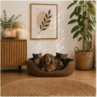 belviona Tierkissen, Hundekörbchen wasserabweisend, 65x50 cm, schwarz/braun, Oxford, Hundebett mit Wendekissen, tiefer Einstieg & 2 Spielkissen