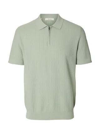 SELECTED MEN - SLMCRAN SS KNIT REG STRUC ZIP POLO NOOS Aqua Gray - Gr. - L
