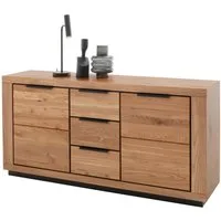 Massivart® Sideboard GRENO 163 cm / Massivholz Wildeiche geölt / Metallgriffe schwarz, 2 Türen / 3 Schubladen / 2 Einlegeböden / Kommode