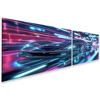 islandburner Leinwandbild, Futuristisches Auto in neon beleuchteter Stadt